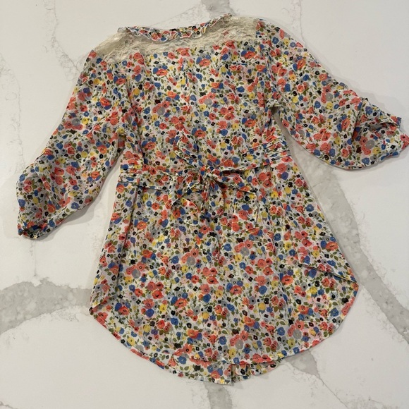American Rag Cie Cottagecore Floral Tie Back Sheer Peasant Top Womens Small Lace - Picture 6 of 7